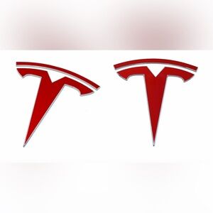 Matte RED Logo Vinyl Decal Overlay Wrap for Tesla Model X, Front & Back (4 pcs)
